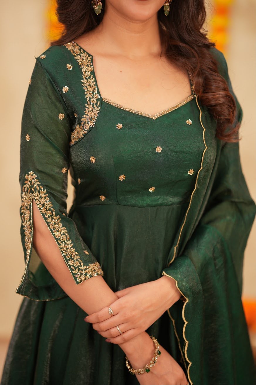 Vanya Emerald Sparkling Georgette Gown ✨