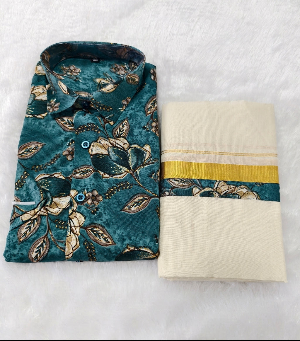 Shirt and mundu combo onam vibe