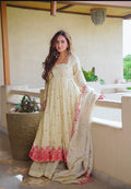 Elegant Diamond Silk Embroidered Gown Set with Palazzo & Dupatta