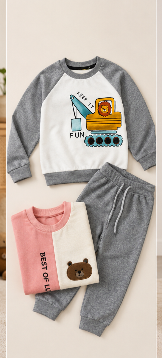 Kids Korean Fancy Winter Sweatshirt Set