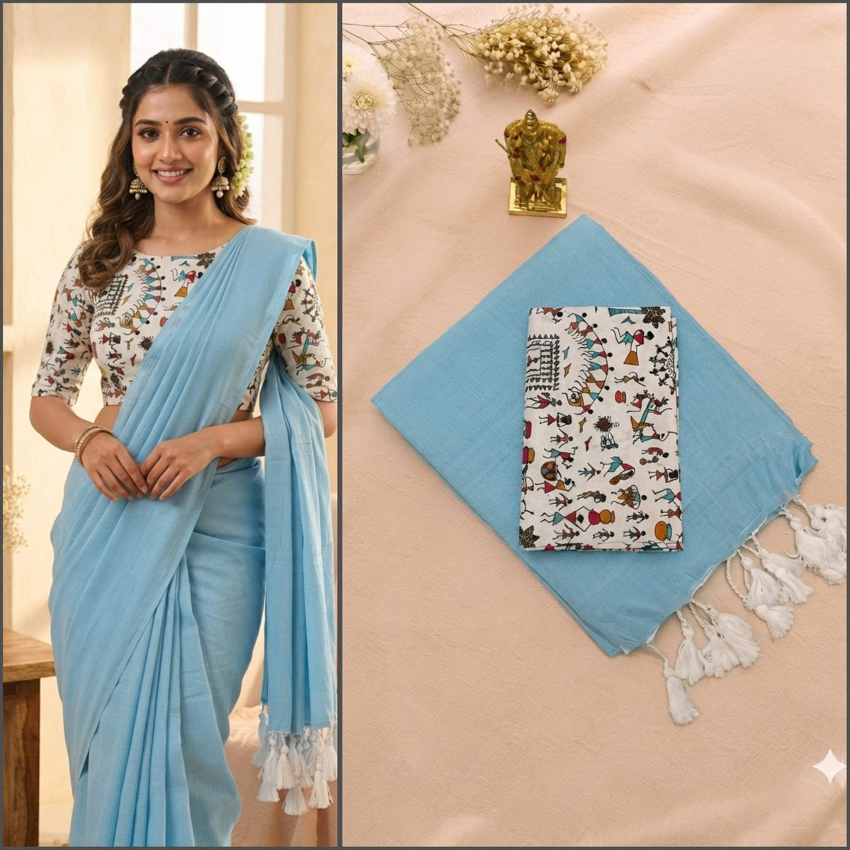 Linen Saree with Designer Blouse