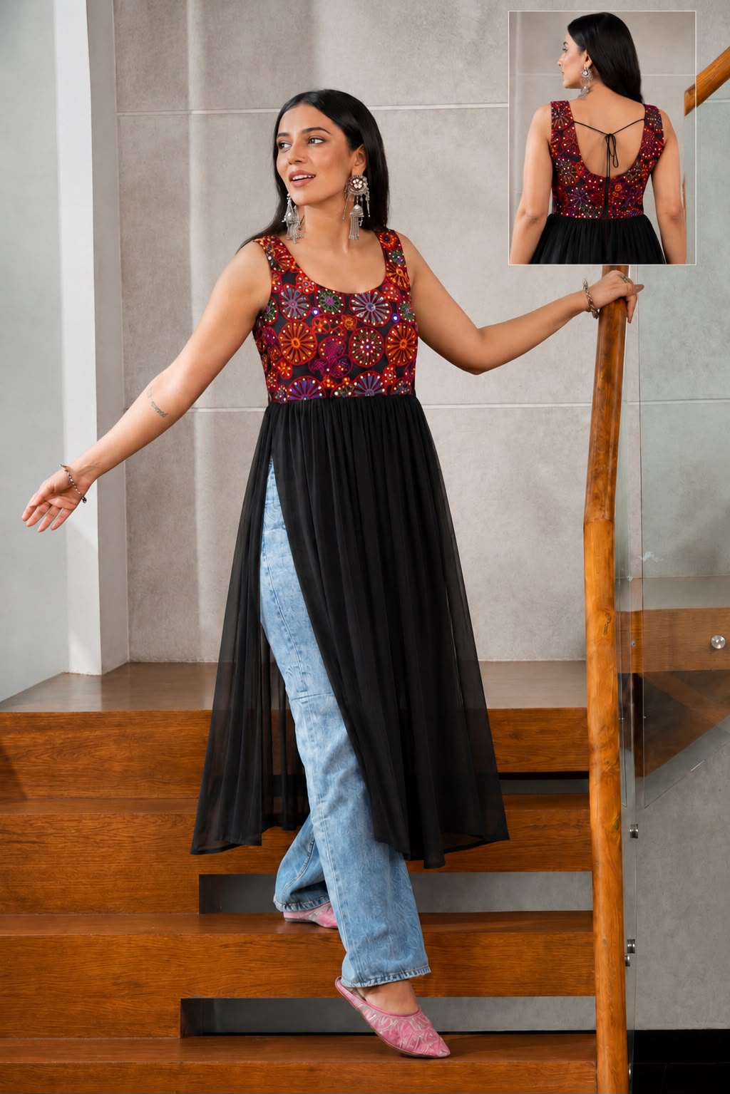 Navratri Special Panghat Mirror Work Heavy Georgette Kurti