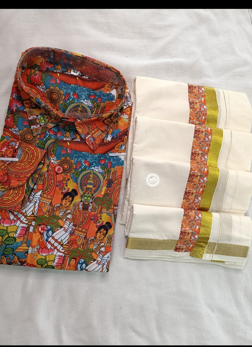 Premium Kerala Traditional Shirt & Kasavu Mundu Combo Set