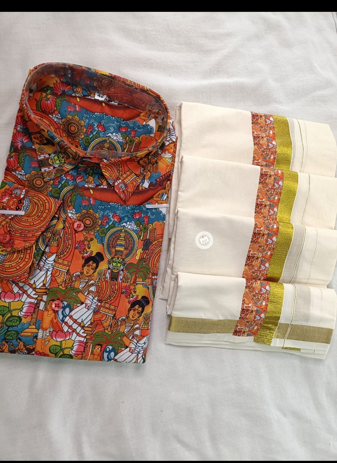 Premium Kerala Traditional Shirt & Kasavu Mundu Combo Set