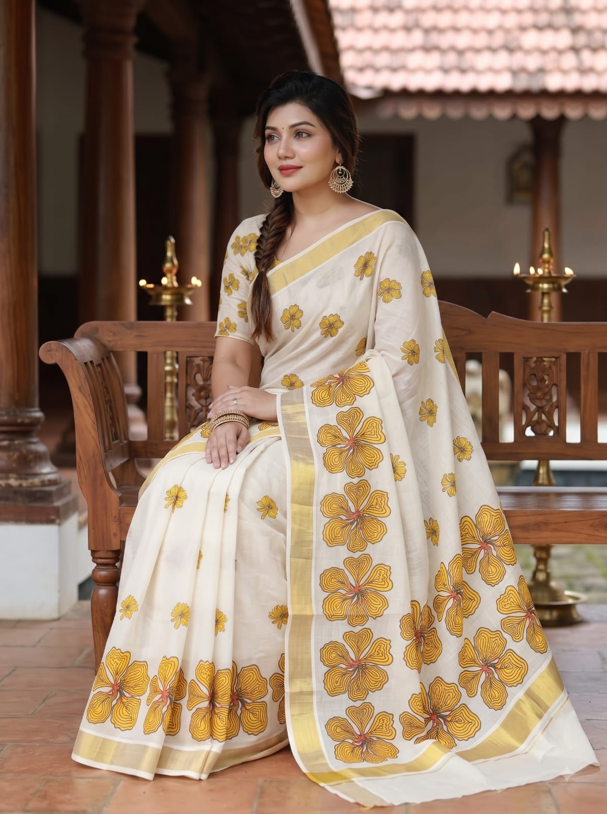 Digital Print Kerala Linen Saree 🥻✨