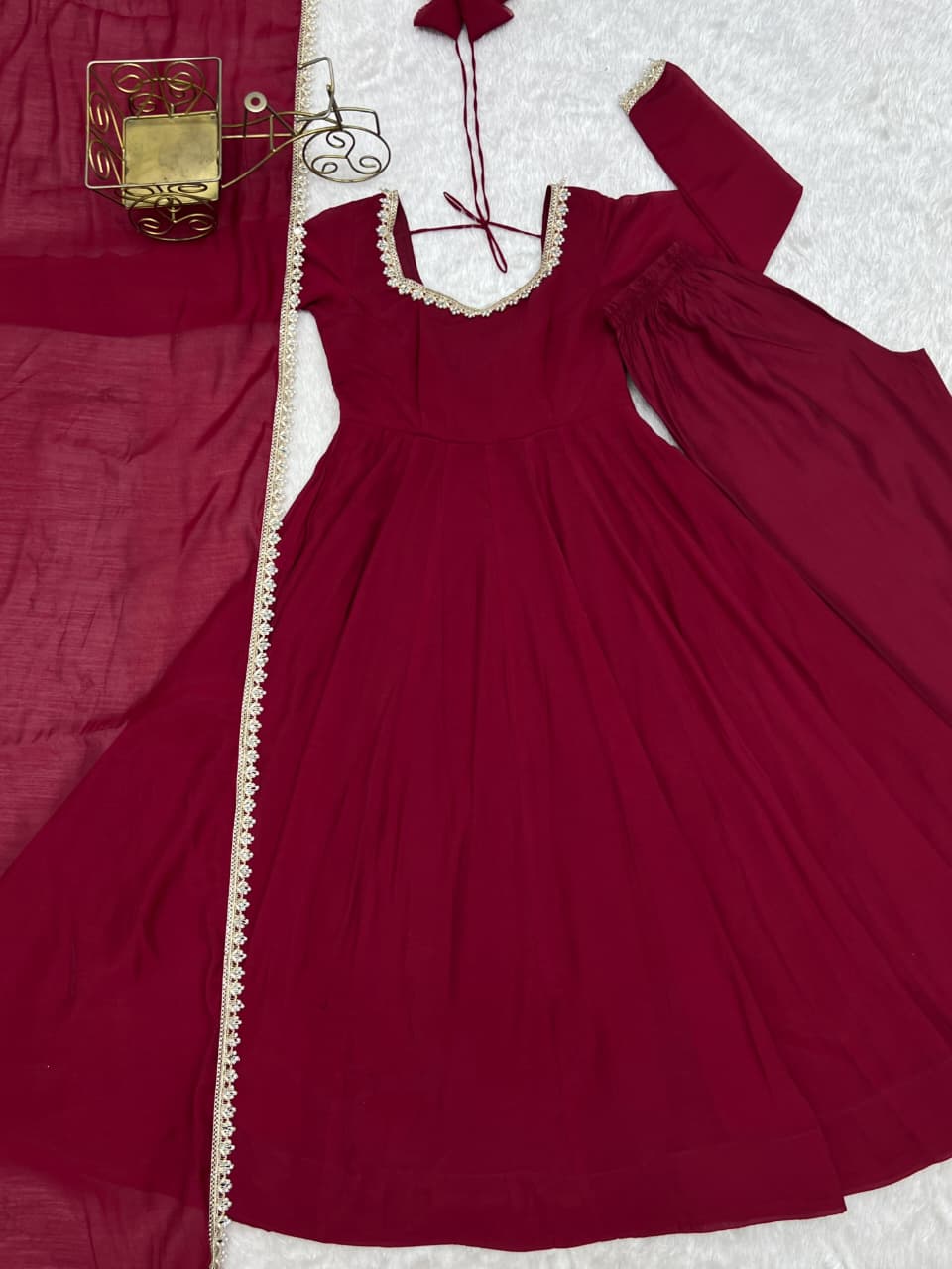 Premium Pure Mal Chanderi Fully Flare Anarkali Set with Dupatta