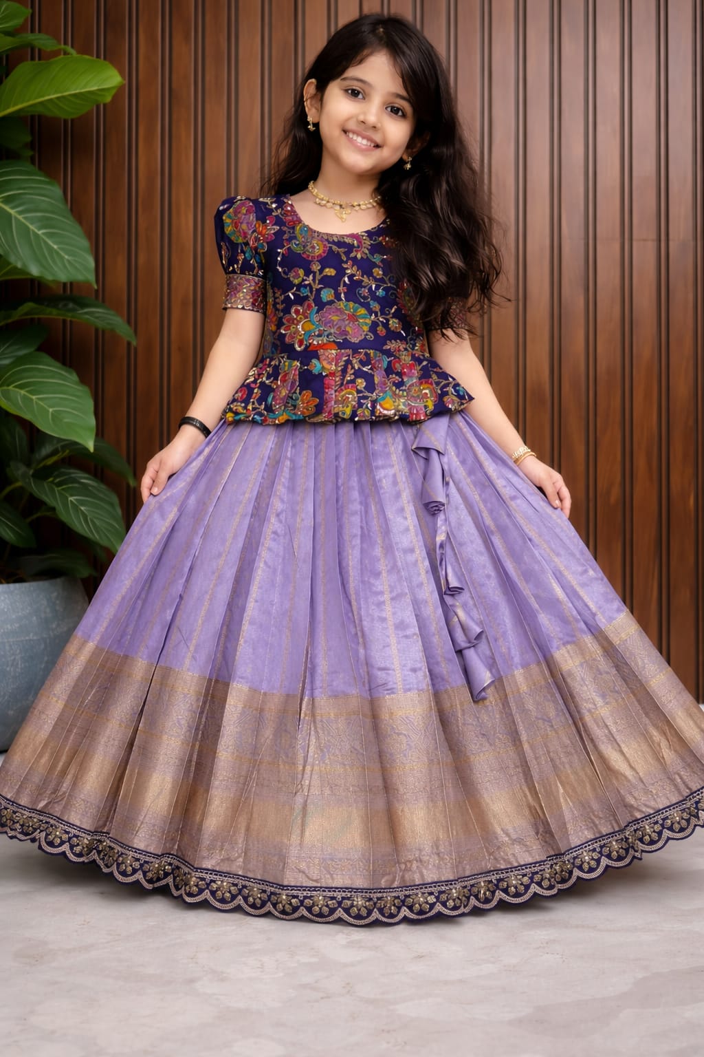 Lehenga Kids Heavy Shimmer Silk Lehenga Choli with Zari Embroidery