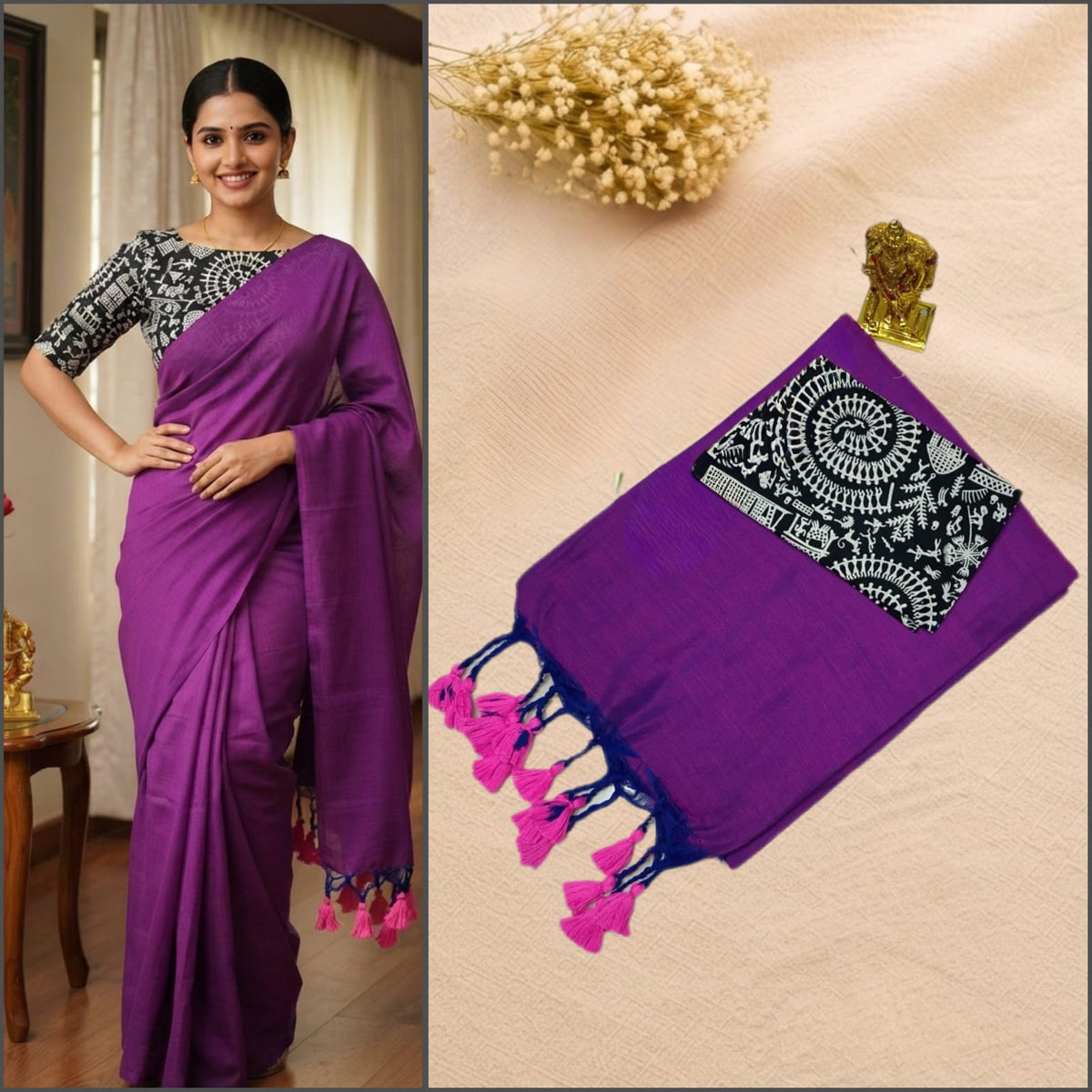 Linen Saree with Designer Blouse