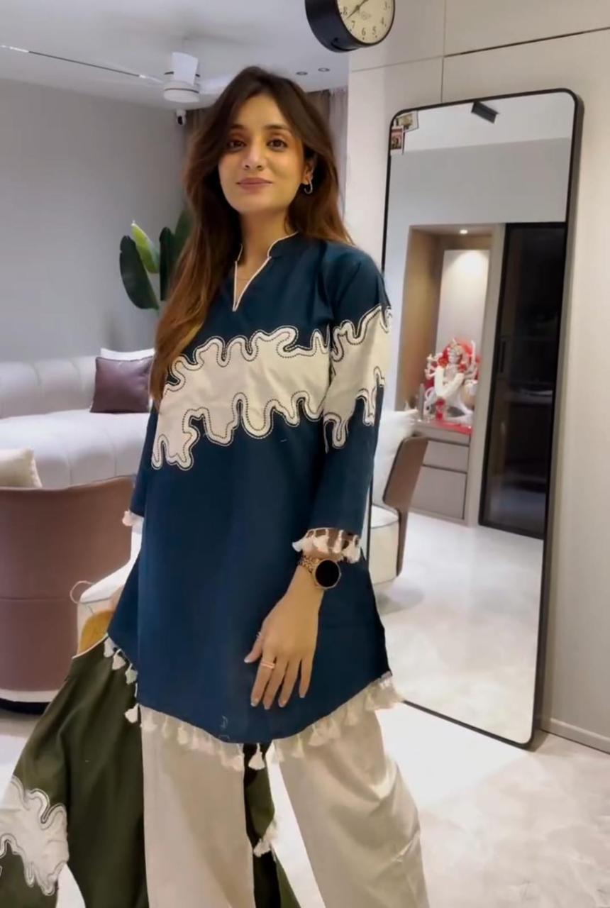 Elegant Embroidered Kurti Palazzo Co-ord Set