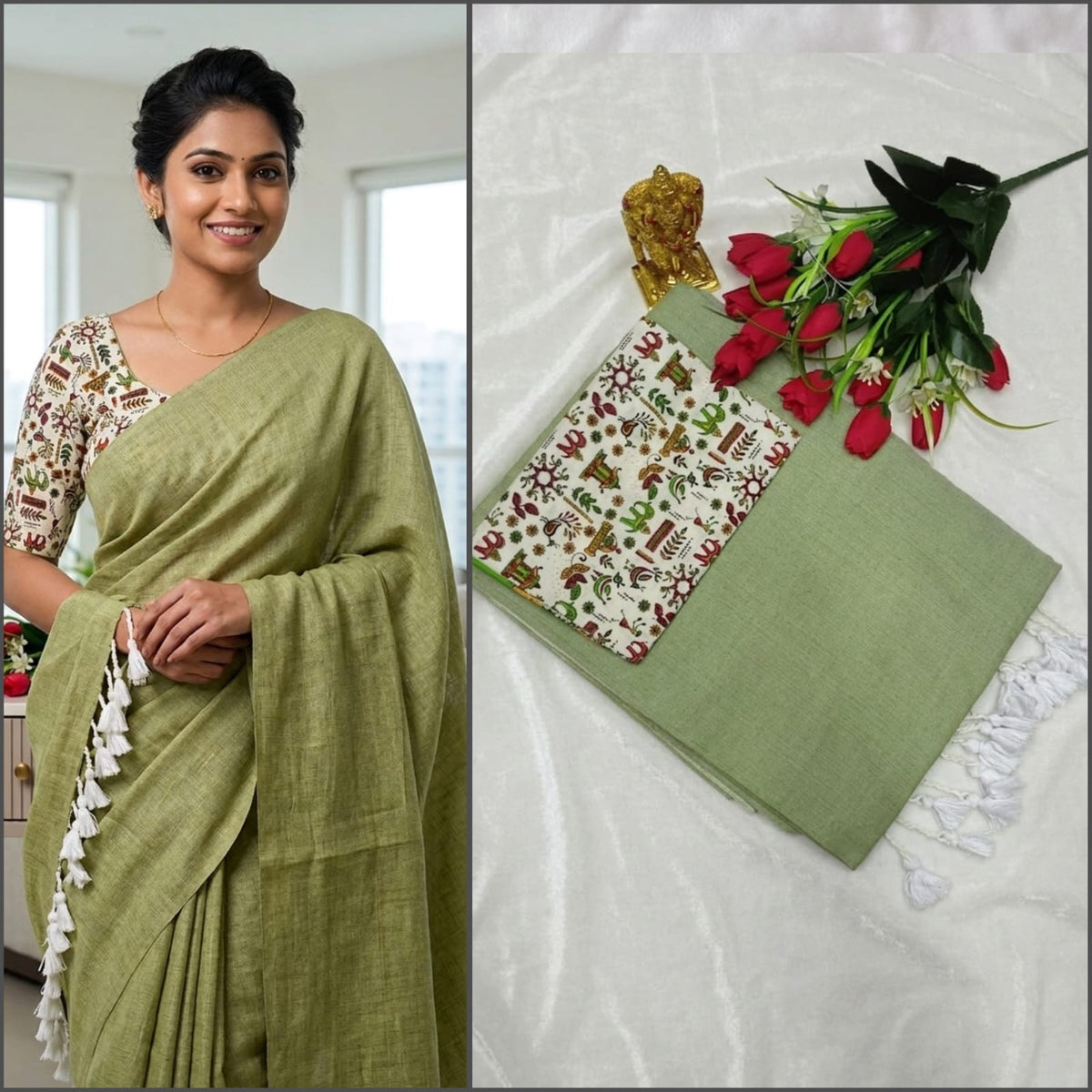 Linen Saree with Designer Blouse