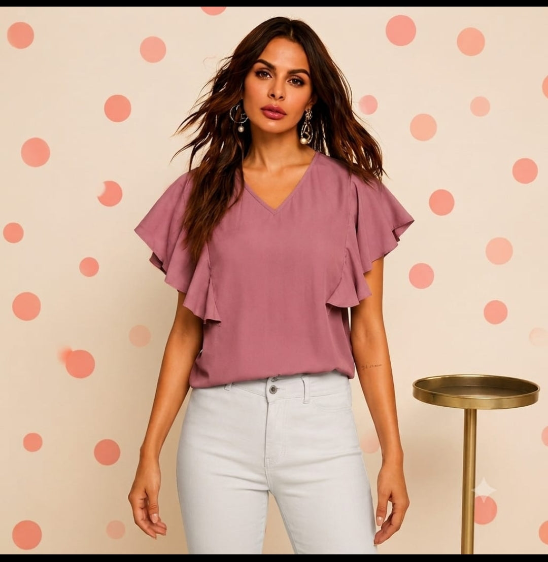 Women's Teal Flutter Sleeve V-Neck Top 1 piece