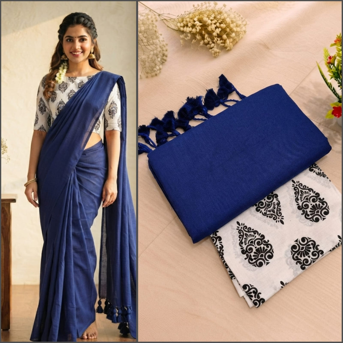 Linen Saree with Designer Blouse