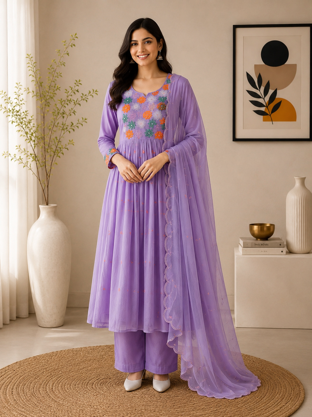 Drishti Premium Mul Chanderi Embroidered Kurta Set with Dupatta