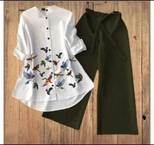 Elegant Bird Print Co-Ord Set for Women