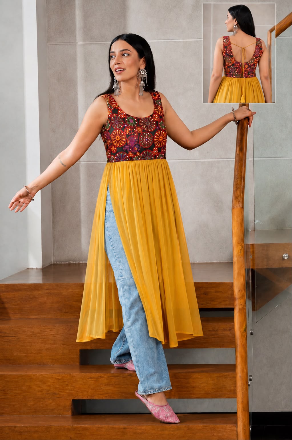 Navratri Special Panghat Mirror Work Heavy Georgette Kurti