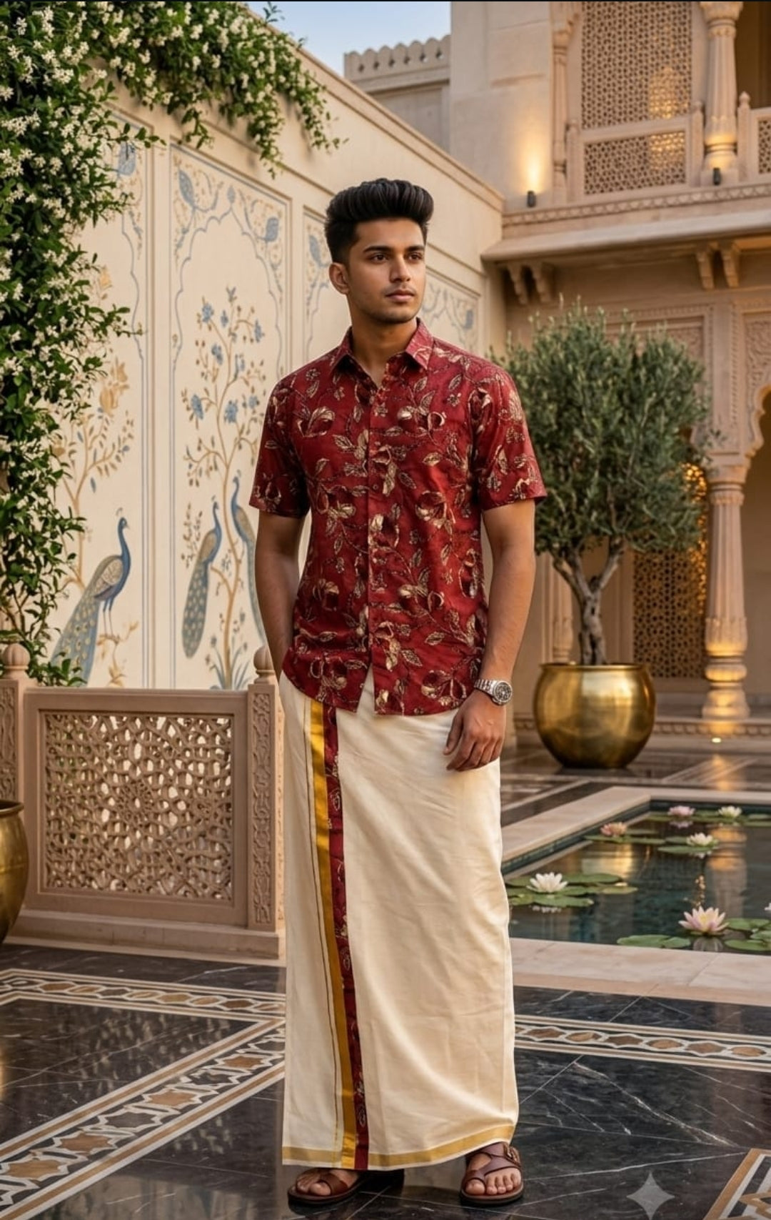 Shirt and mundu combo onam vibe