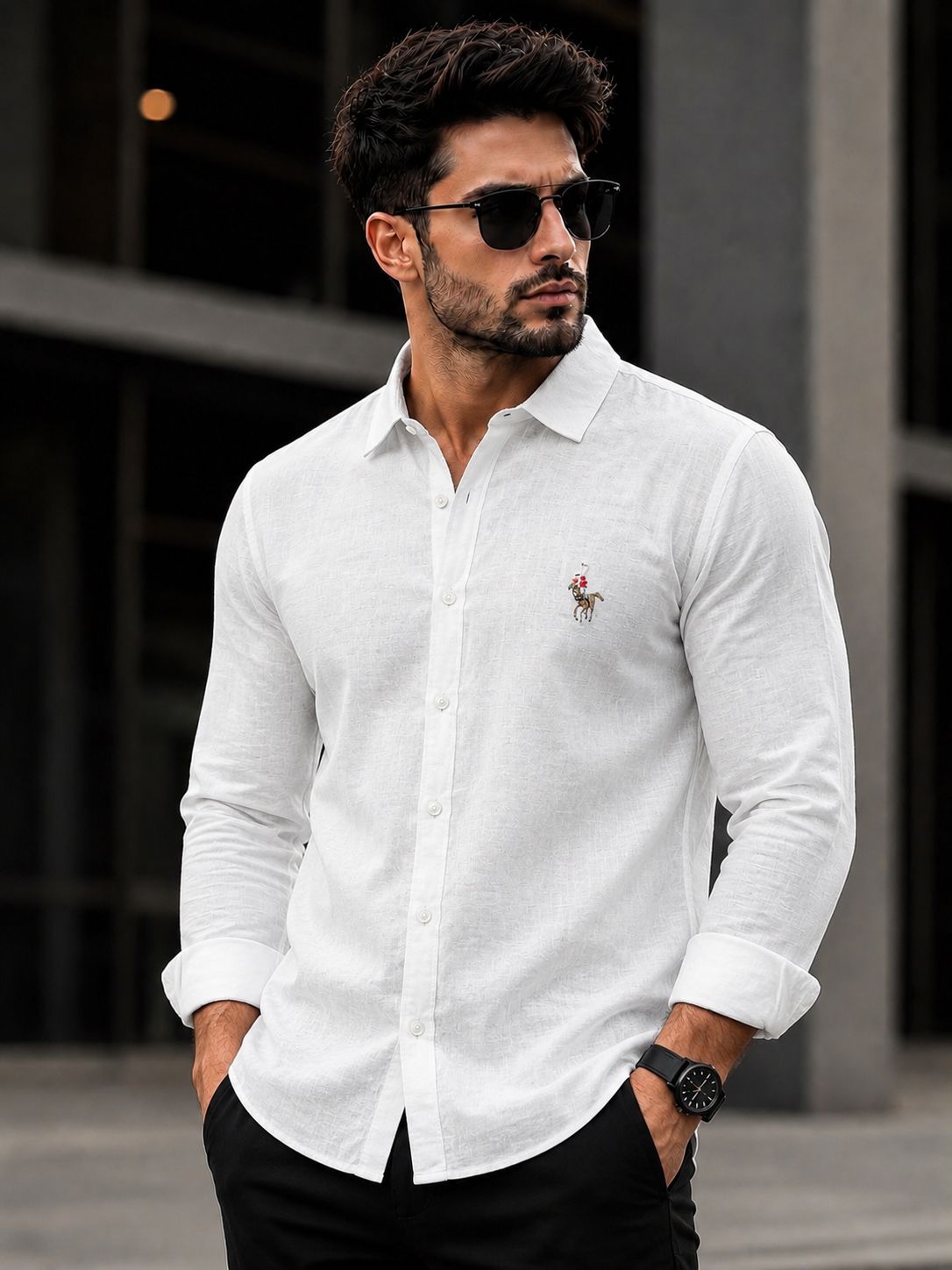 Premium Linen Embroidery Print Shirt