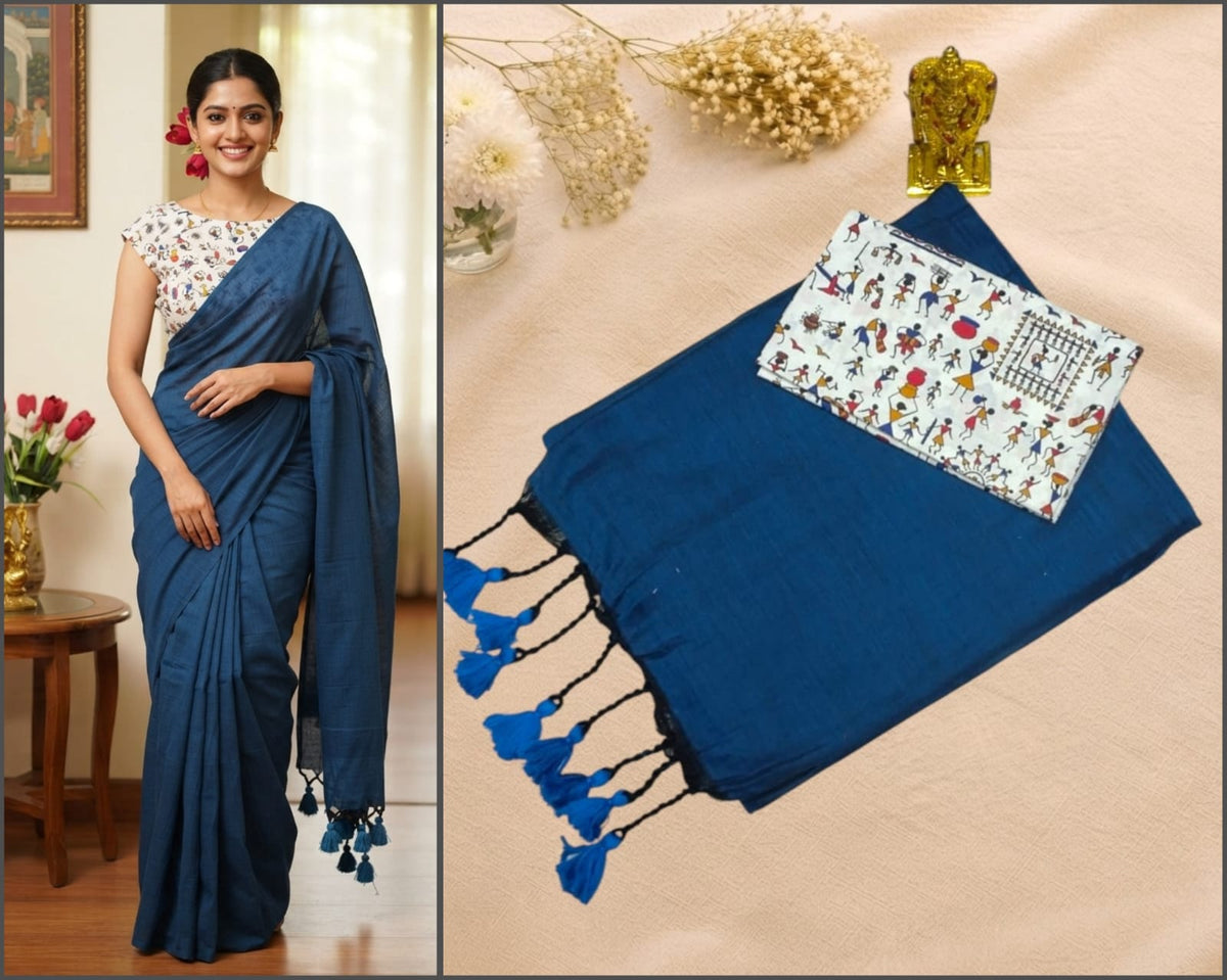 Linen Saree with Designer Blouse