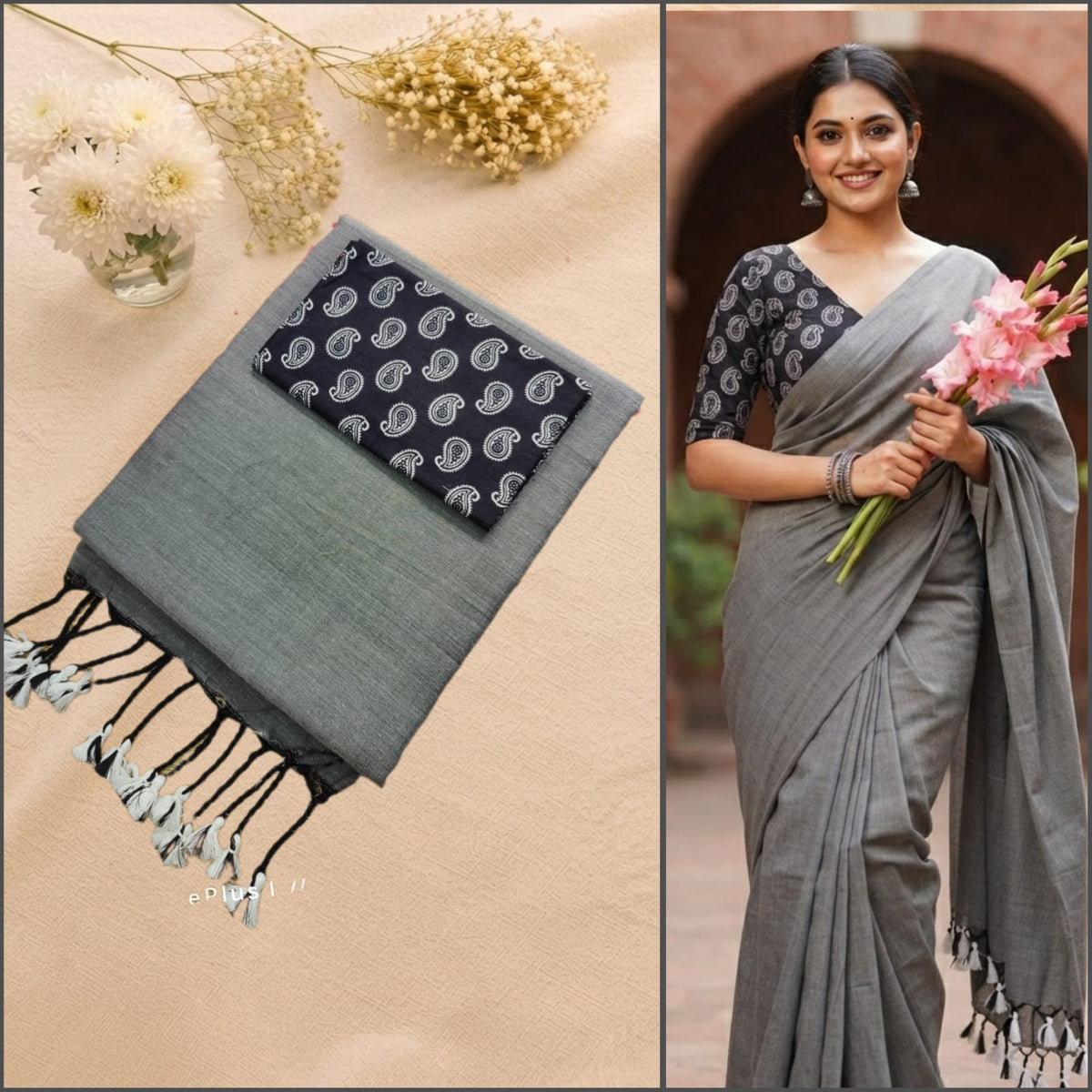 Linen Saree with Designer Blouse