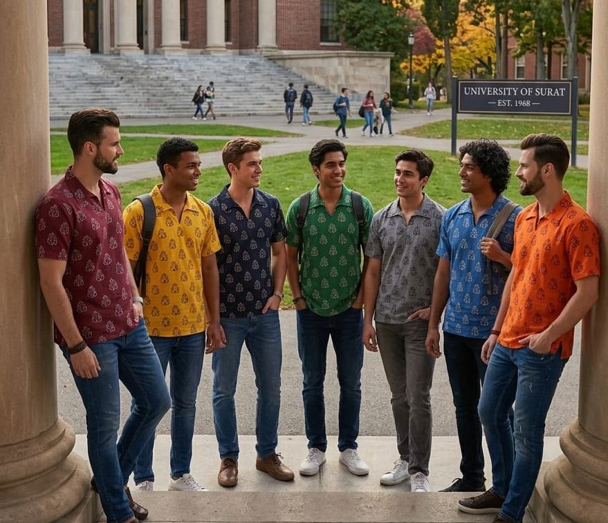 Men's Cotton Ganpati Print Short Kurta (Half Sleeves)