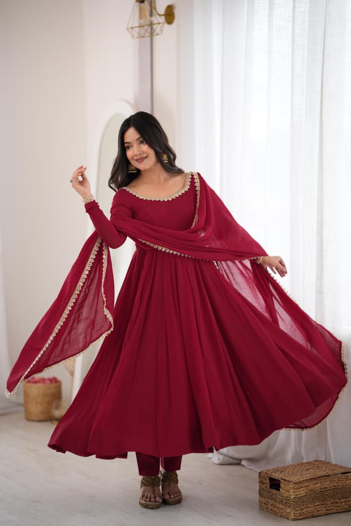 Premium Pure Mal Chanderi Fully Flare Anarkali Set with Dupatta