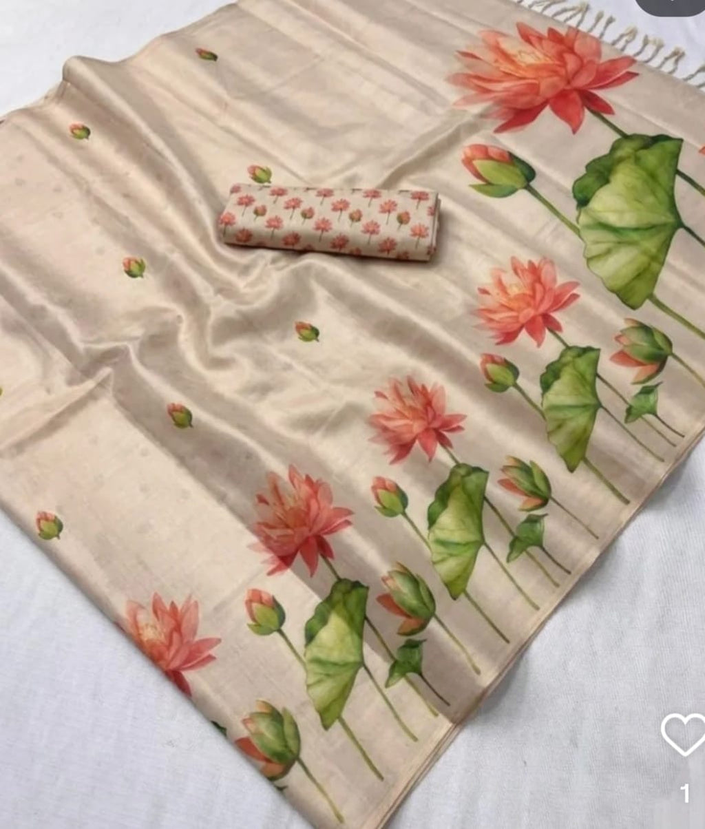 Premium Soft Tissue Silk Saree – Floral Digital Print