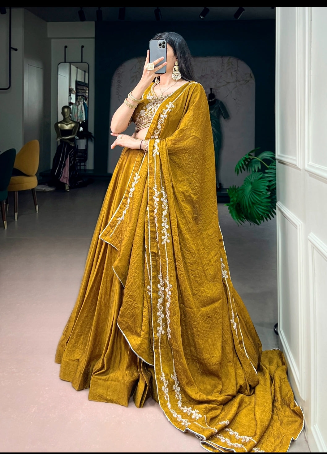 Women's Designer Rangoli Crush Embroidered Lehenga Set with Dupatta