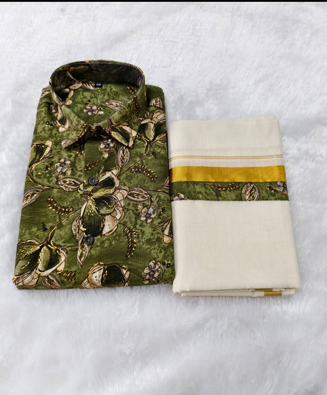 Shirt and mundu combo onam vibe