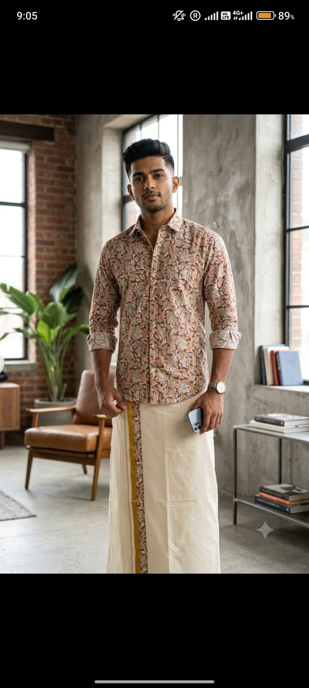 Kerala Traditional Printed Shirt & Mundu Set