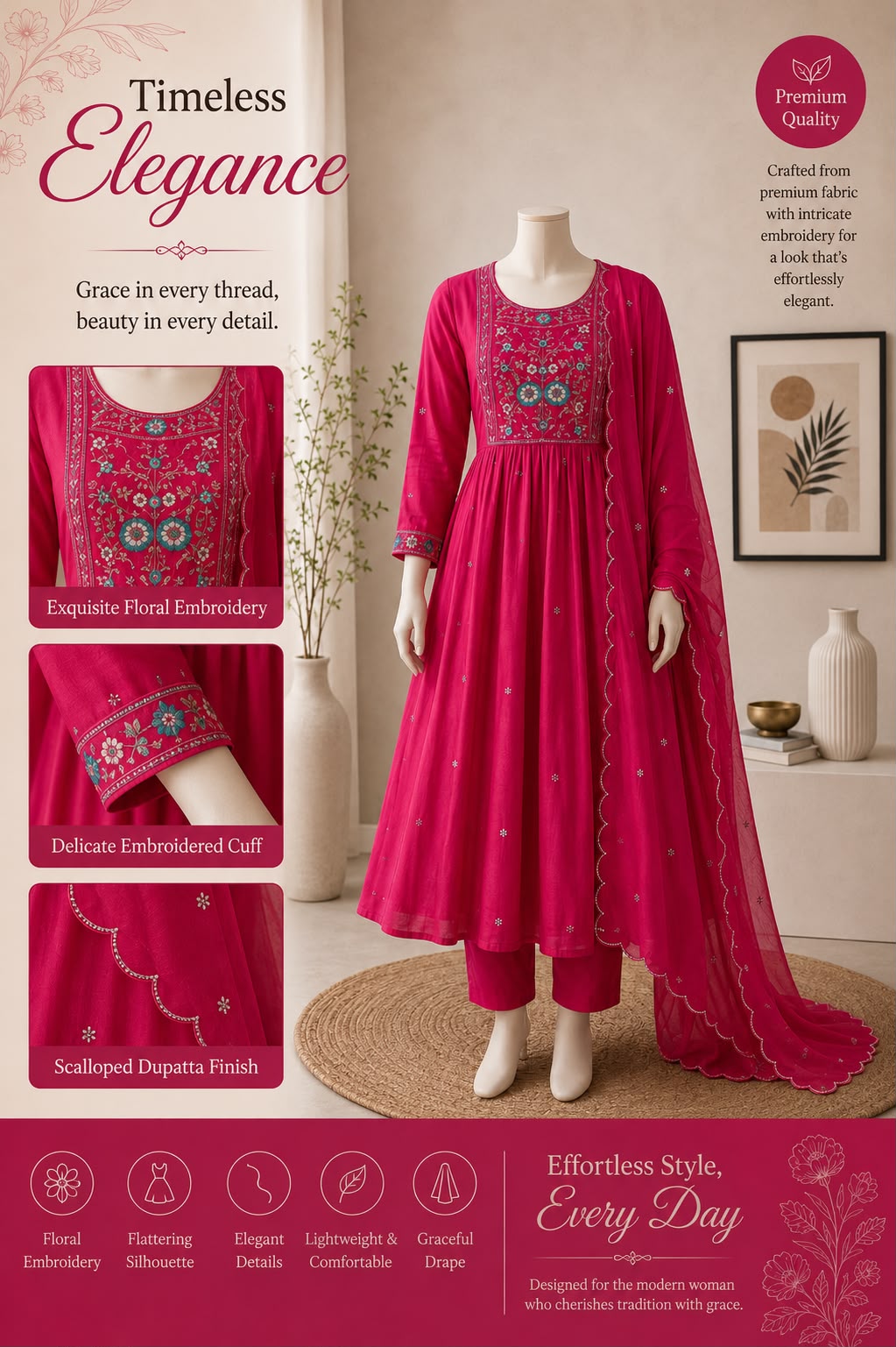 Drishti Premium Mul Chanderi Embroidered Kurta Set with Dupatta