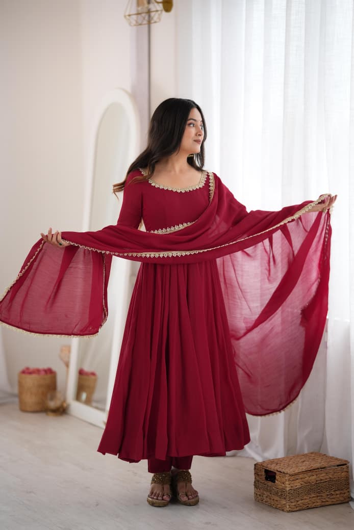 Premium Pure Mal Chanderi Fully Flare Anarkali Set with Dupatta