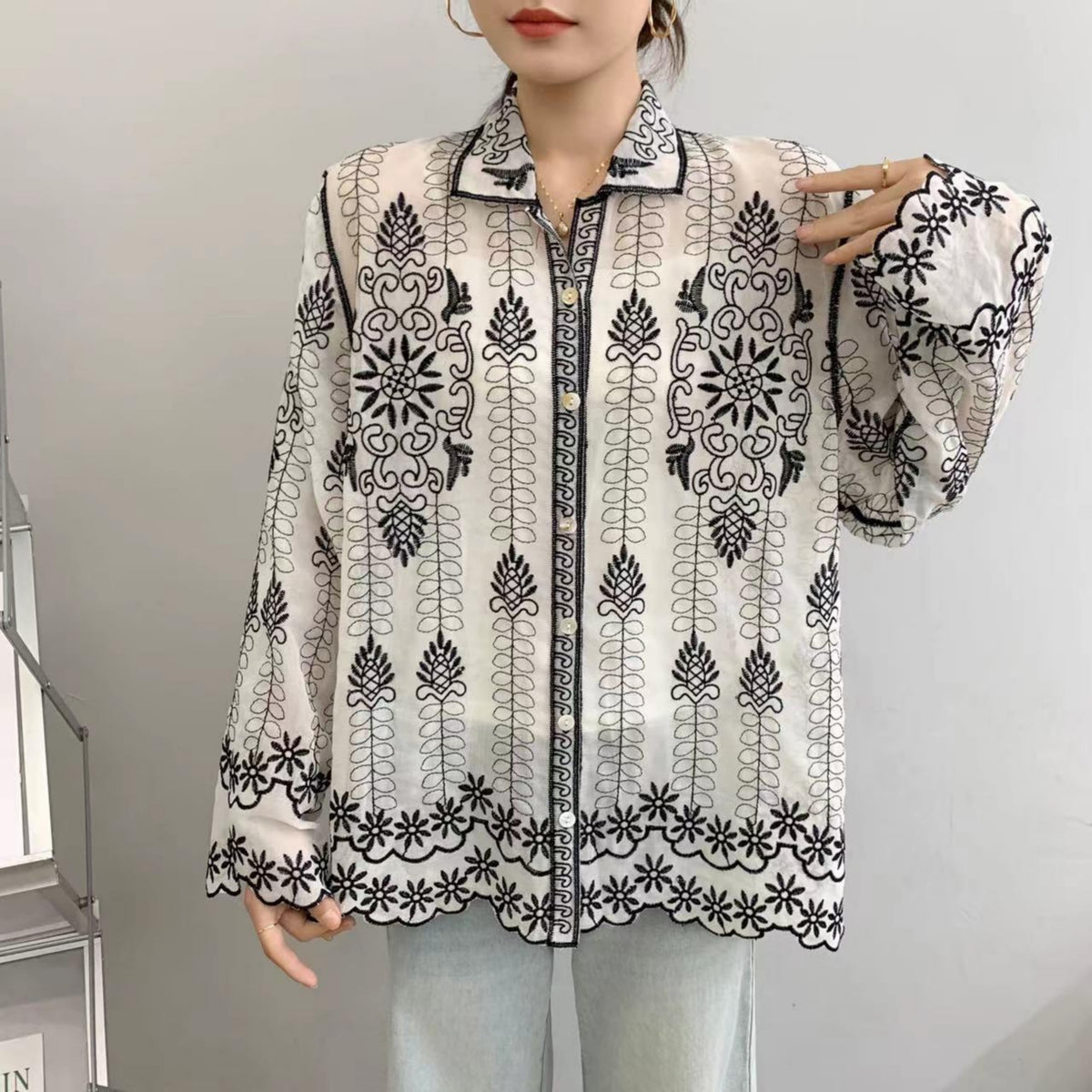 Premium Embroidered Cotton Top (Free Size)