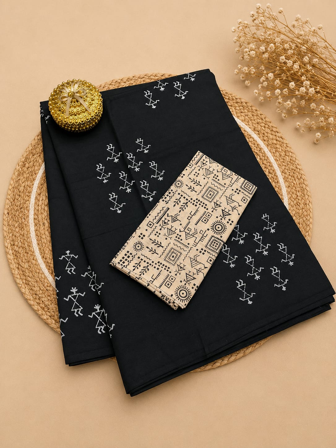 South Cotton Mix Block Printed Saree with Blouse
