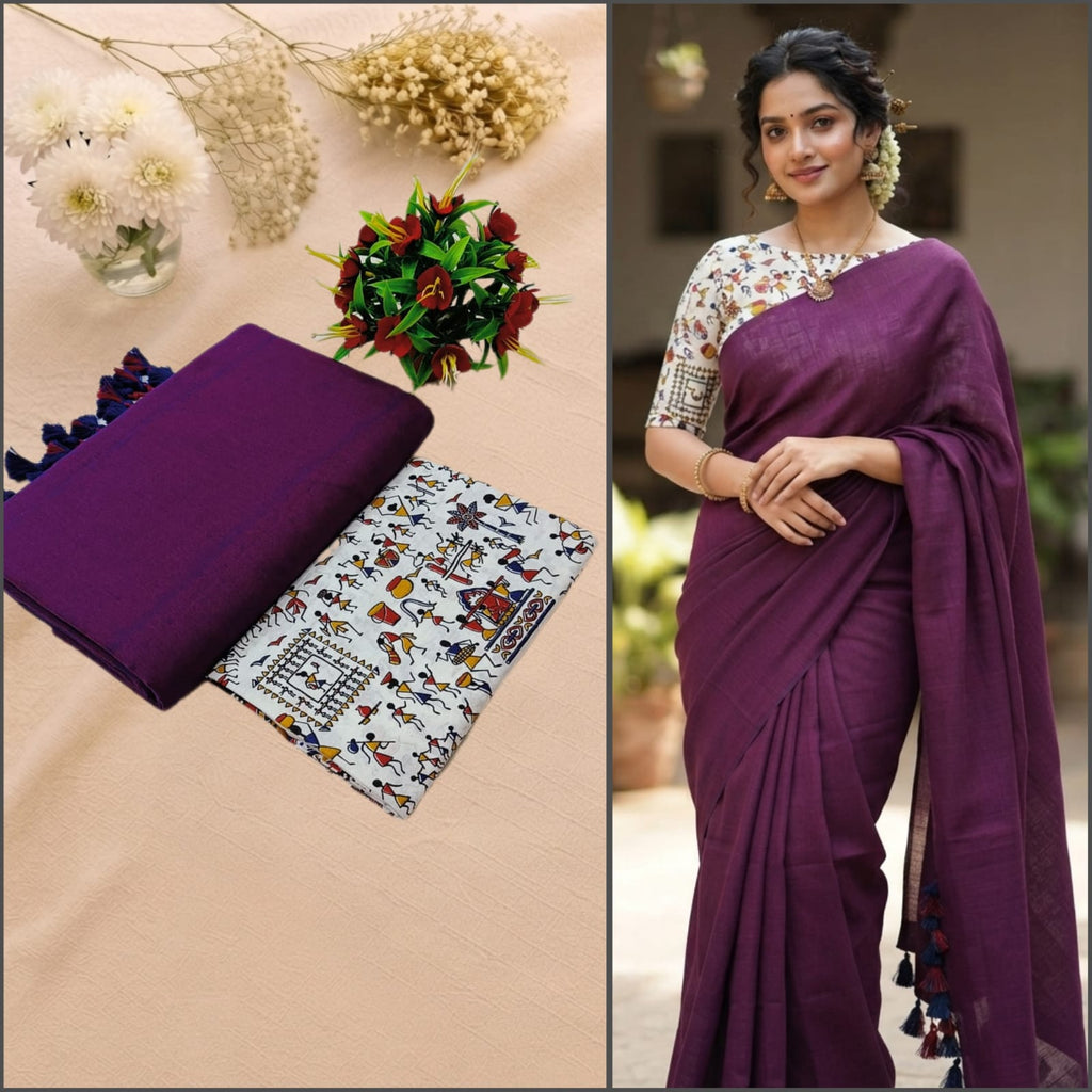 Linen Saree with Designer Blouse
