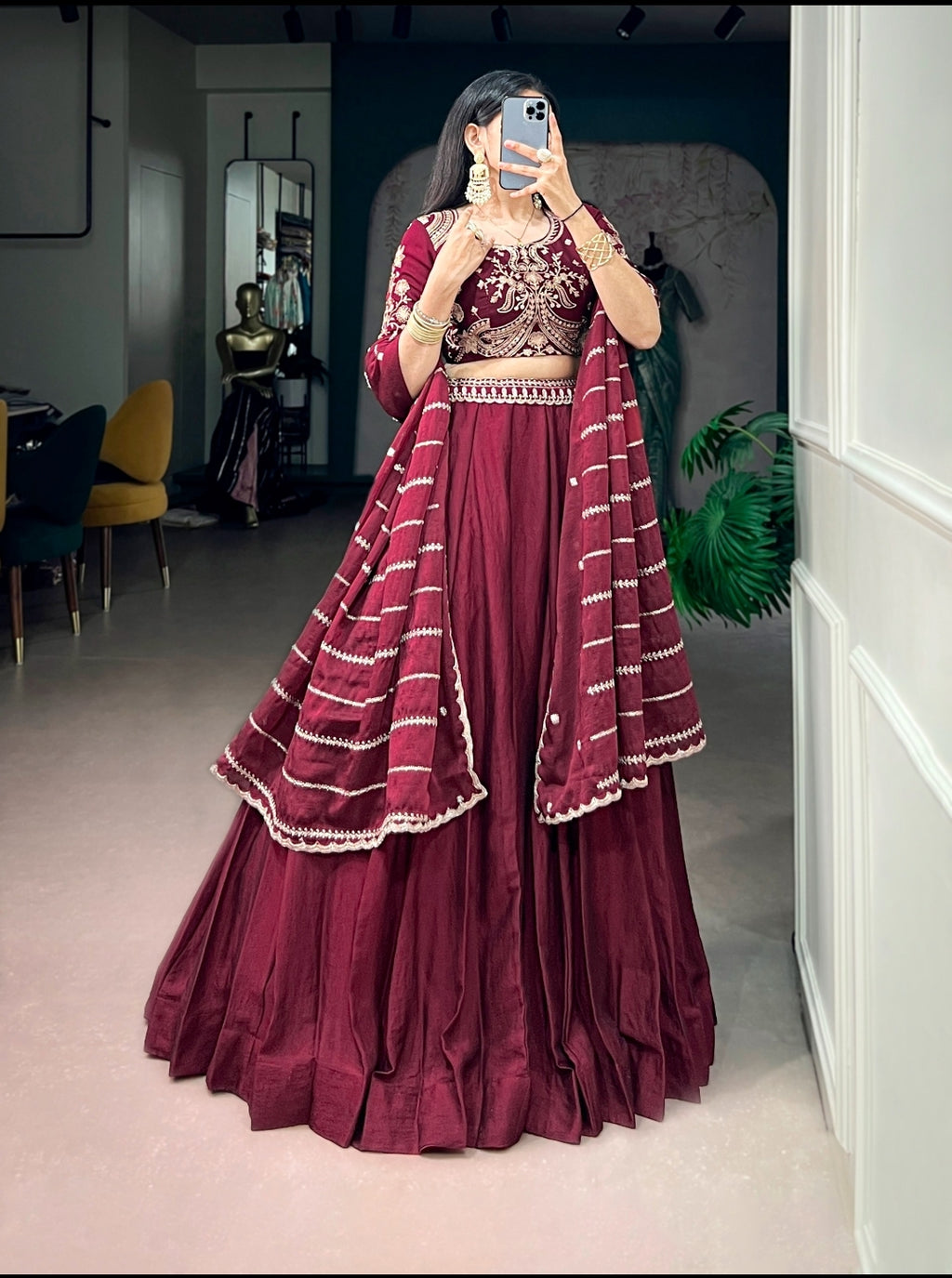 Women's Designer Rangoli Crush Embroidered Lehenga Set with Dupatta