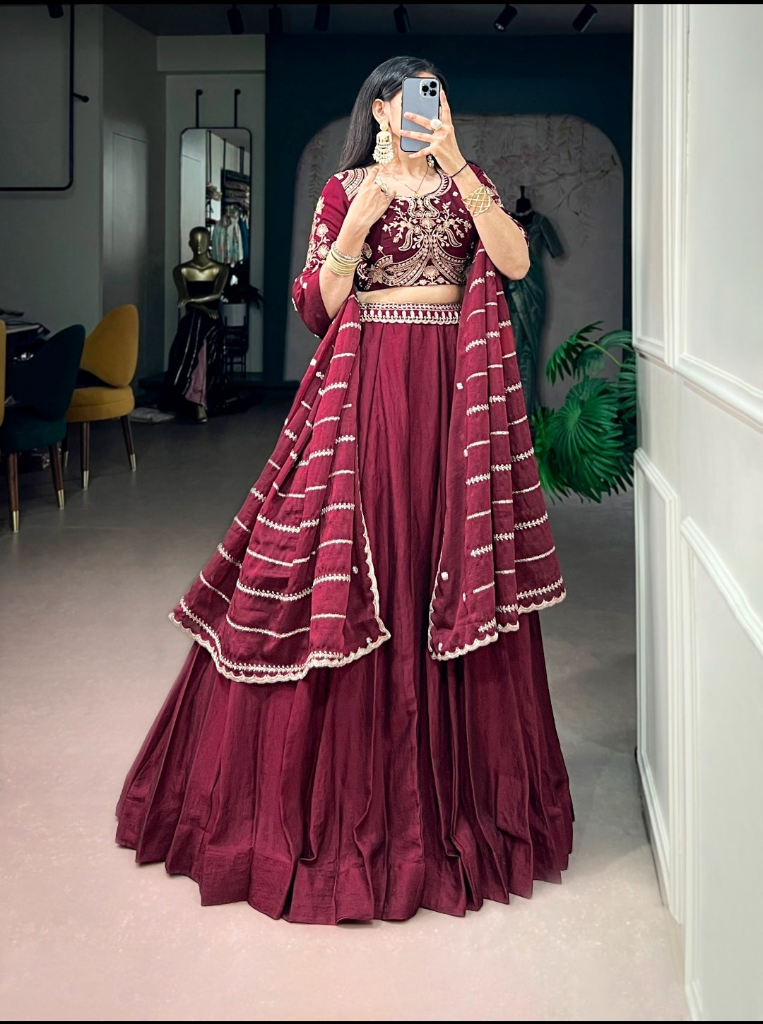 Women's Designer Rangoli Crush Embroidered Lehenga Set with Dupatta