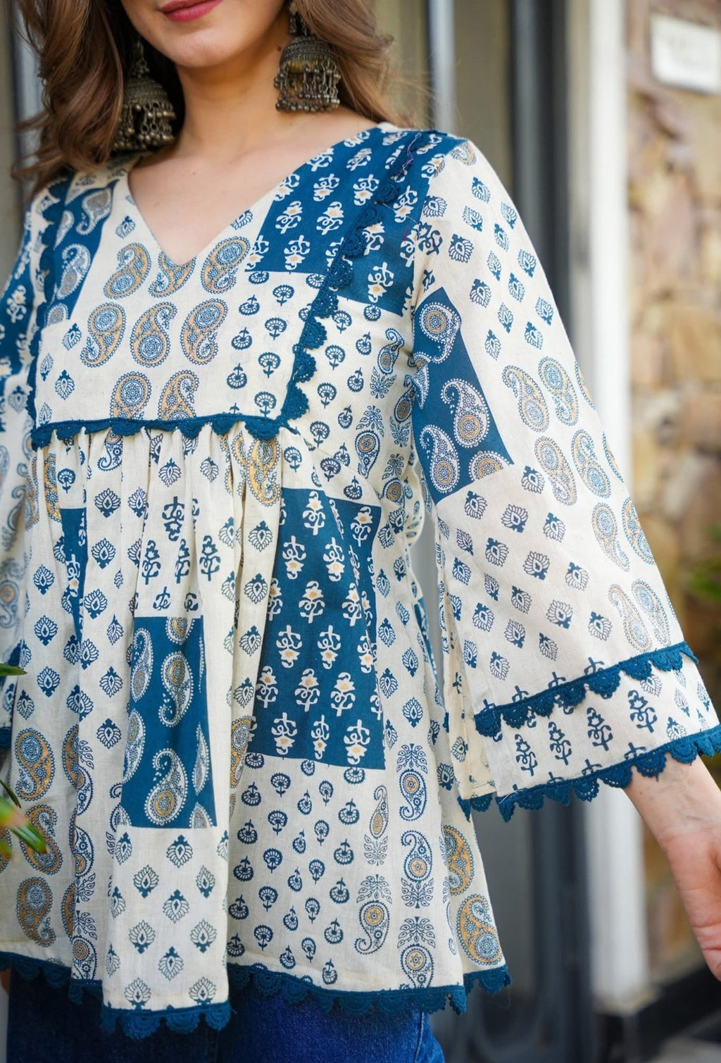 Women’s Floral Printed Peplum Kurti with Tassel Detailing