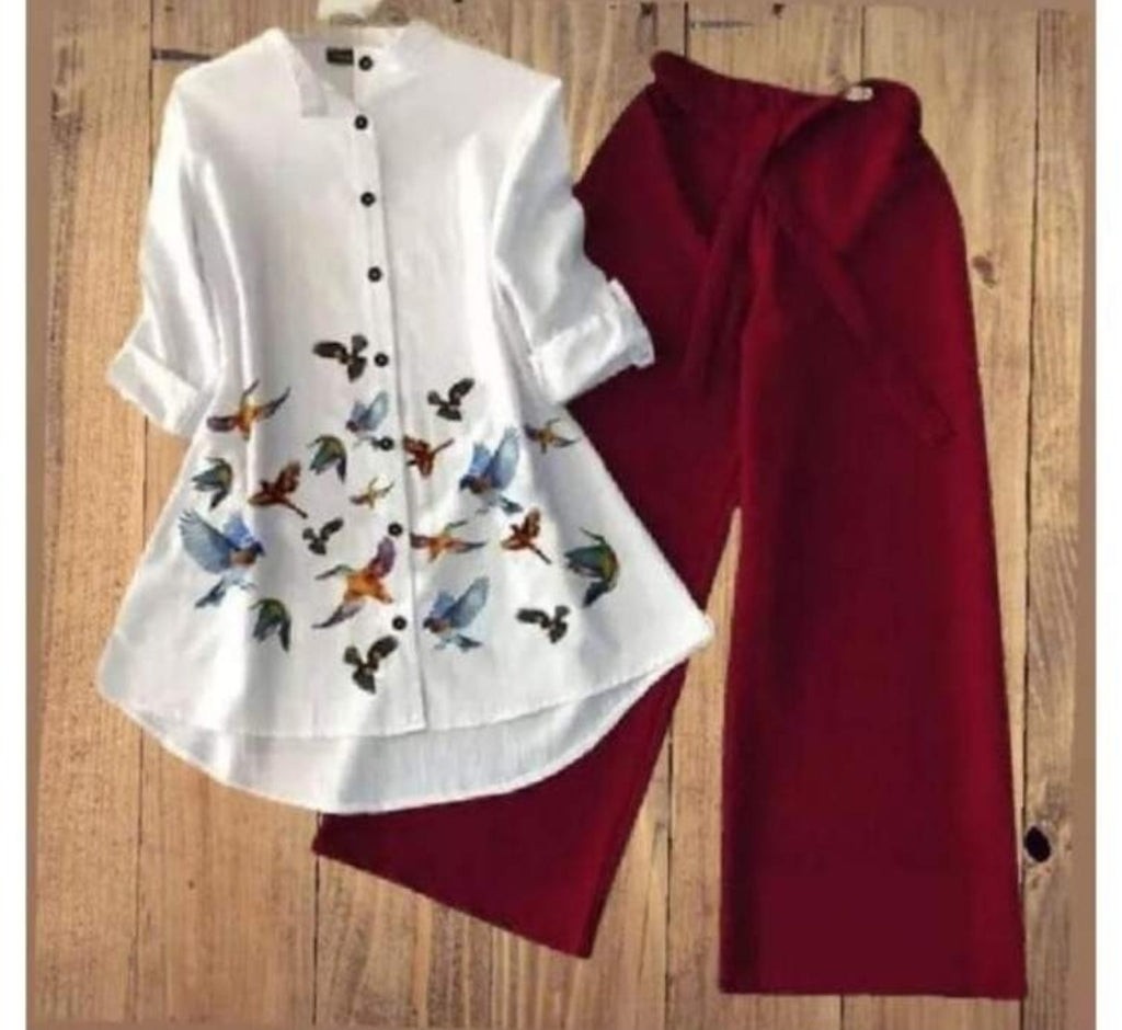 Elegant Bird Print Co-Ord Set for Women