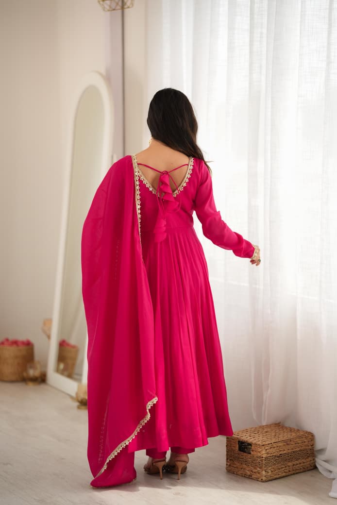 Premium Pure Mal Chanderi Fully Flare Anarkali Set with Dupatta