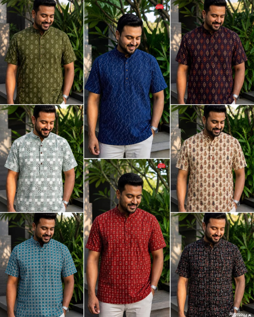Men's Printed Cotton Short Kurta (Half Sleeves
