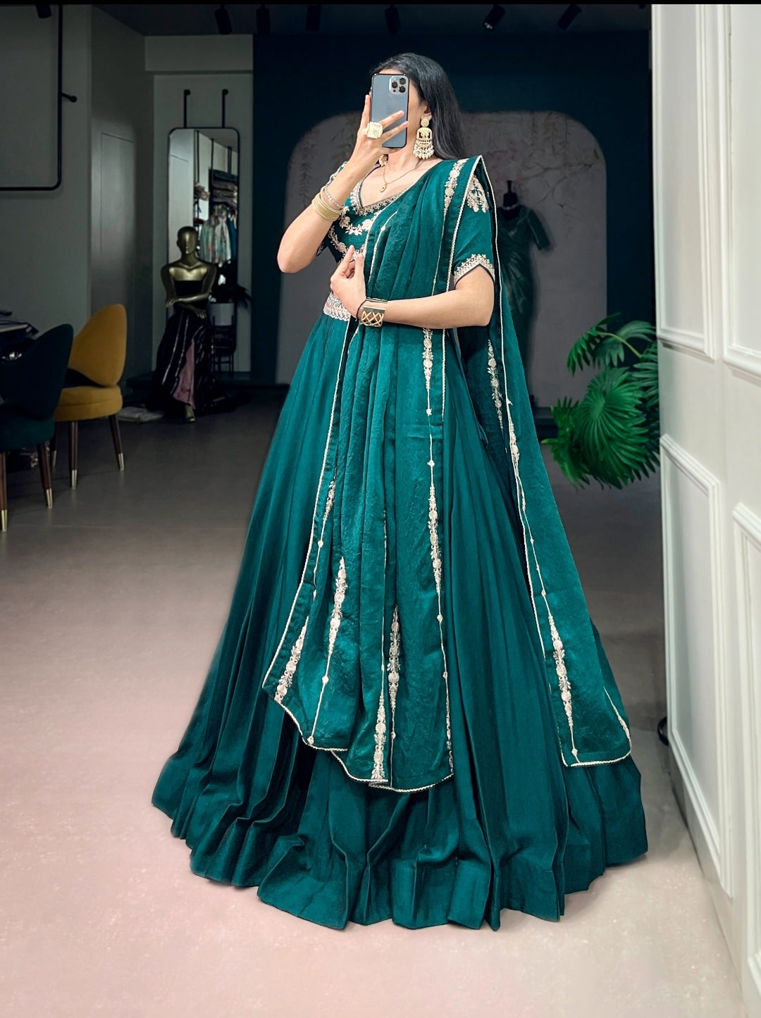Women's Designer Rangoli Crush Embroidered Lehenga Set with Dupatta