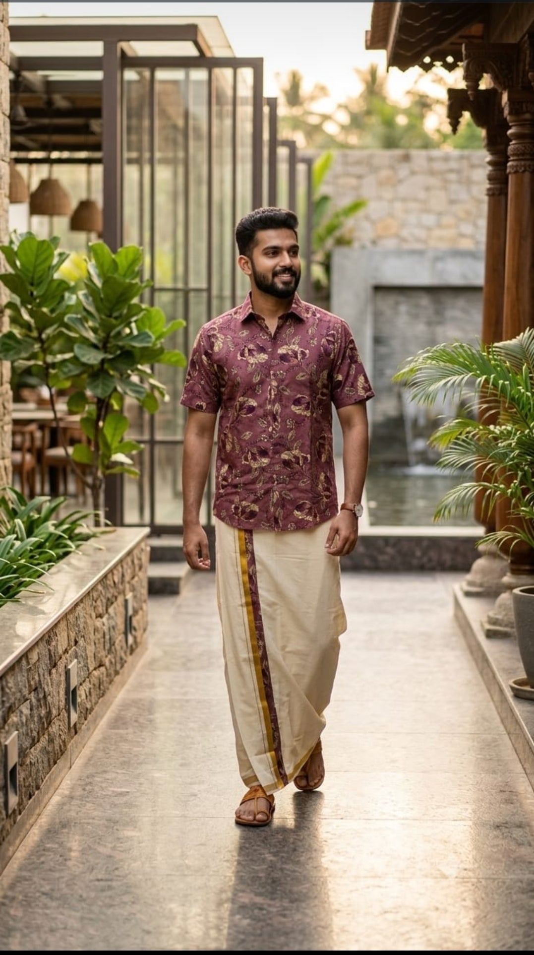 Shirt and mundu combo onam vibe