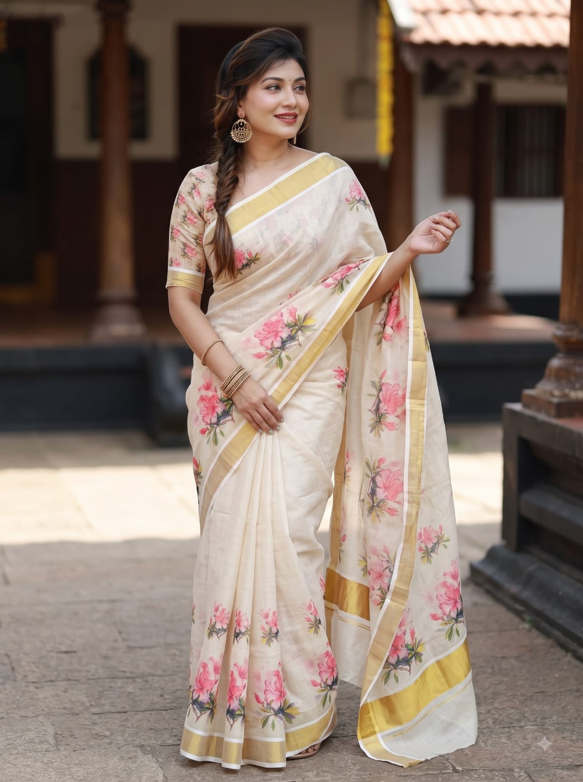 Digital Print Kerala Linen Saree 🥻✨