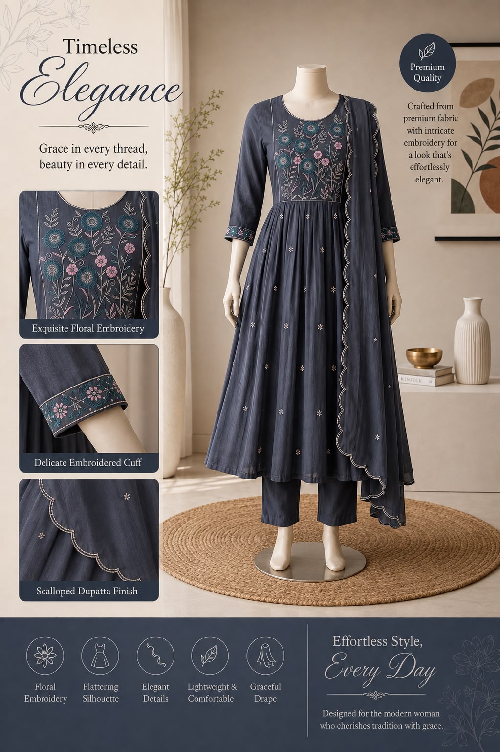 Drishti Premium Mul Chanderi Embroidered Kurta Set with Dupatta