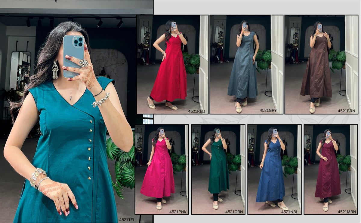 Ethnic Collection | Premium Khadi Cotton Long Kurti with Gughari Detailing