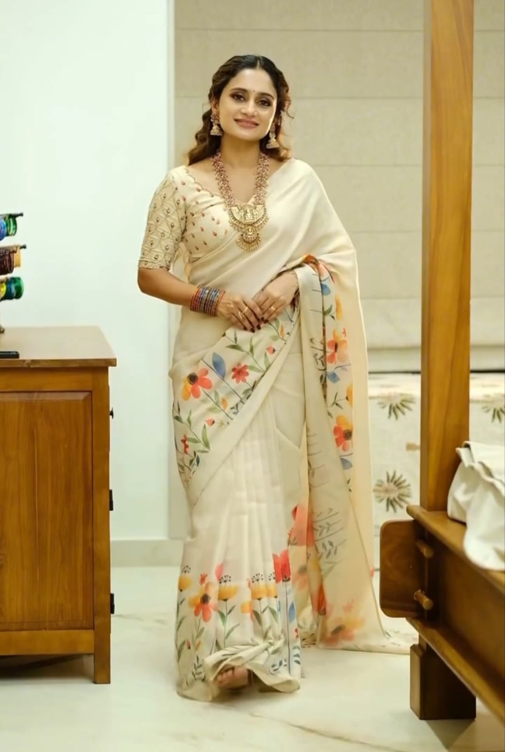 Premium Soft Tissue Silk Saree – Floral Digital Print