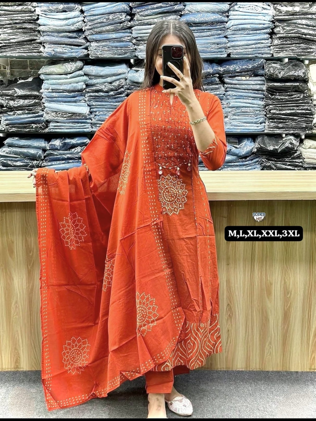 Premium Cotton Anarkali Kurti Set with Dupatta – Festive Collection