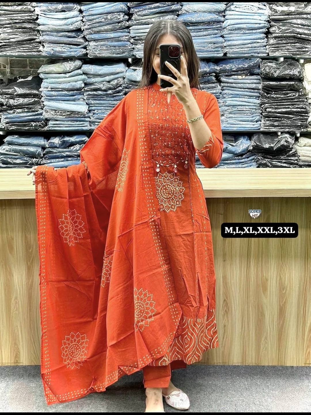 Premium Cotton Anarkali Kurti Set with Dupatta – Festive Collection