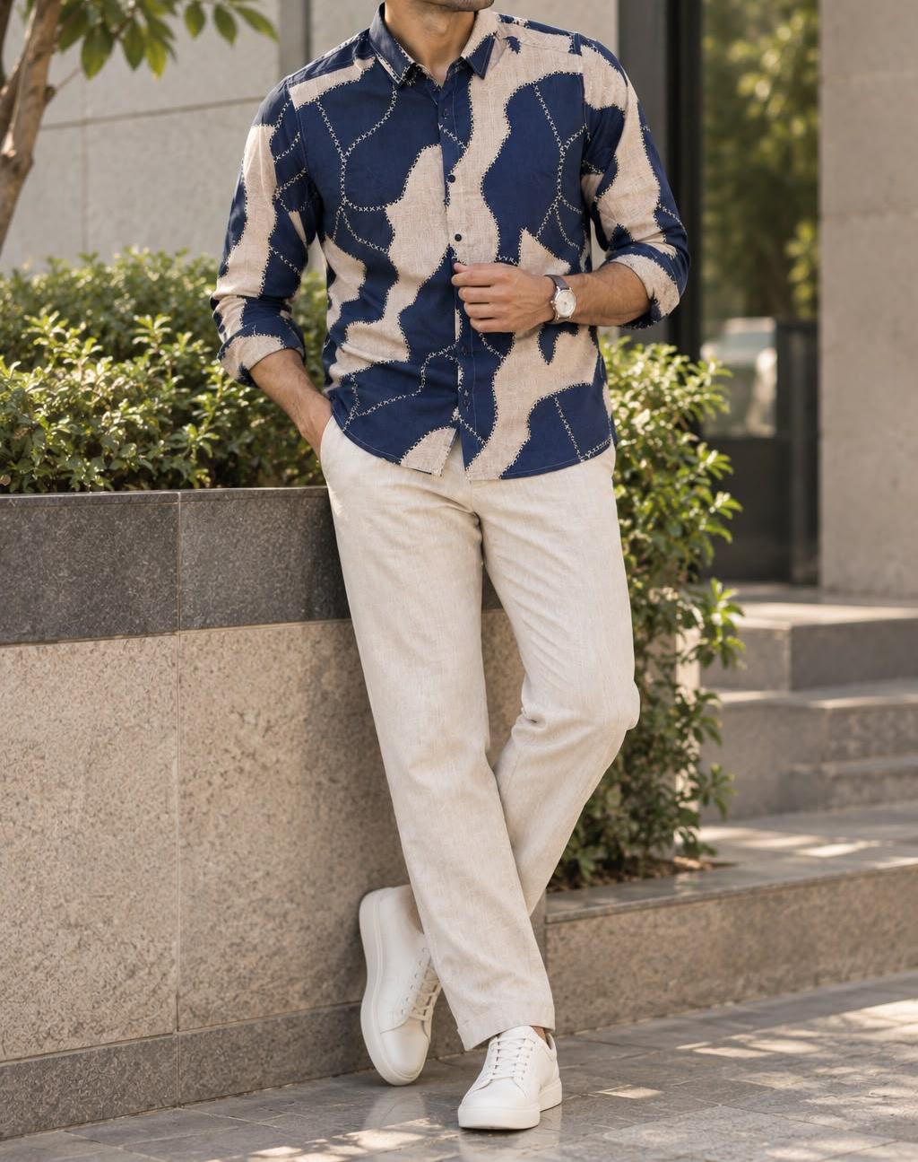 Men's Premium Patchwork Full-Sleeve Cotton Shirt