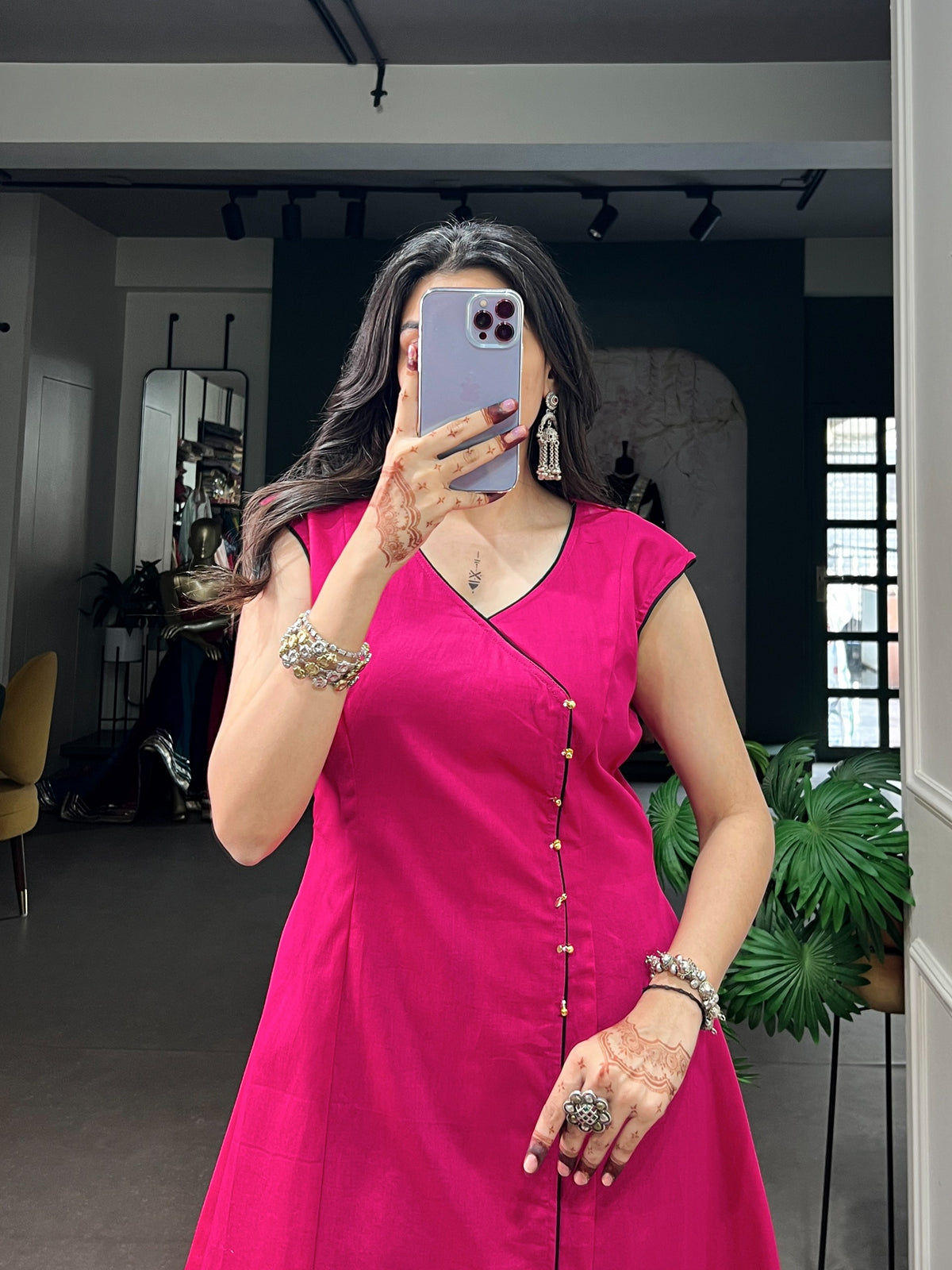 Ethnic Collection | Premium Khadi Cotton Long Kurti with Gughari Detailing